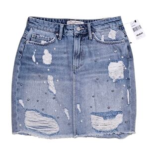 Mavi Jeans Frida Distressed Pearls Mini Skirt  Small